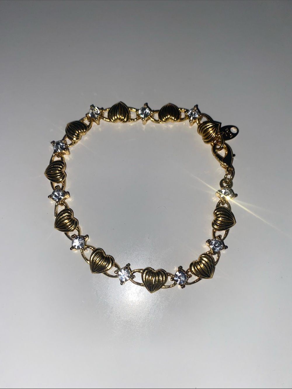 Avon Gold Tone Heart & Crystal Link Bracelet - Women Jewelry